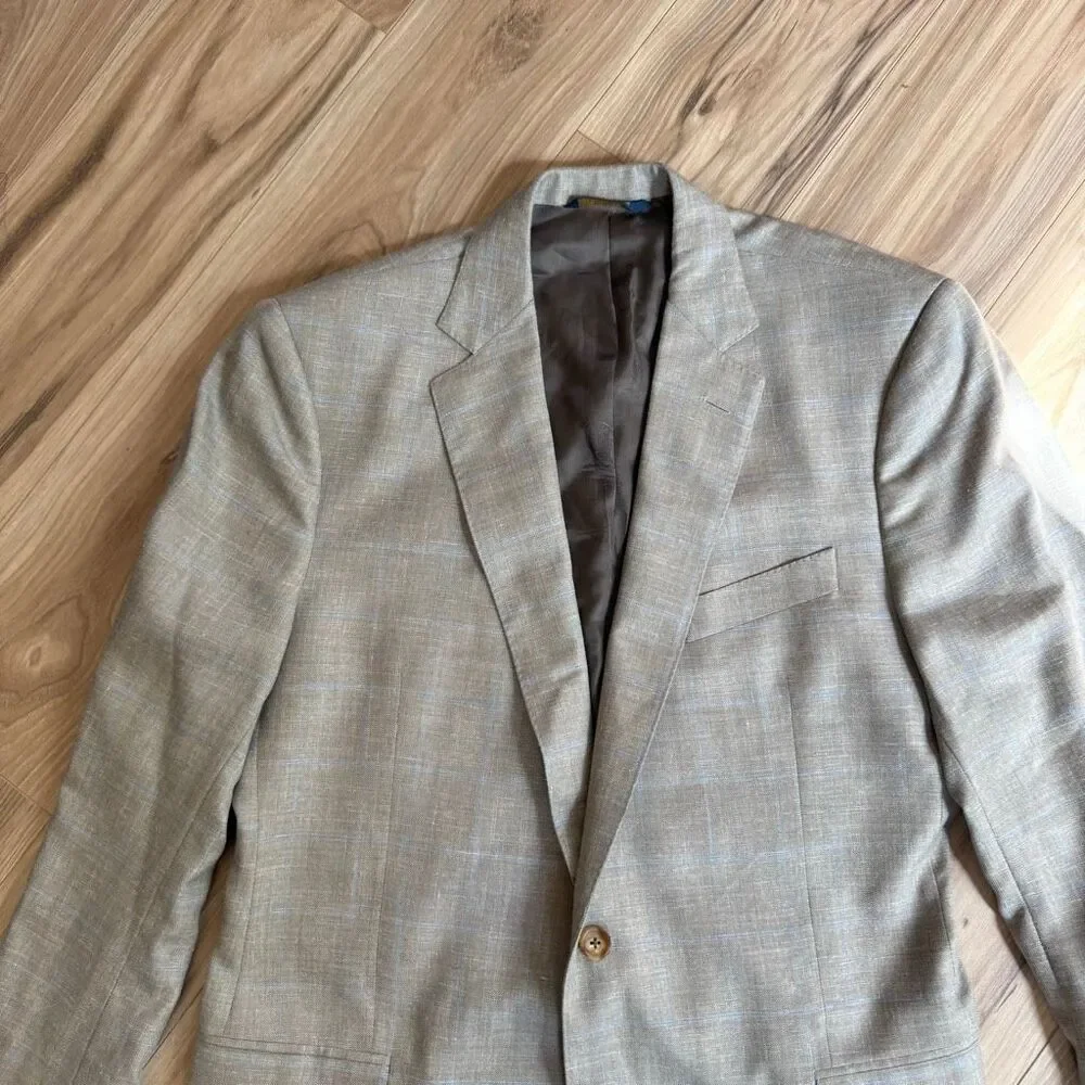 Brooks Brothers Mens Beige Fitzgerald Wool Silk Blend Sport Coat Blazer Size 44L